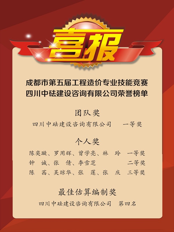 再傳捷報！戮力同心，我司斬獲成都市第五屆工程造價專業(yè)技能競賽多項榮譽